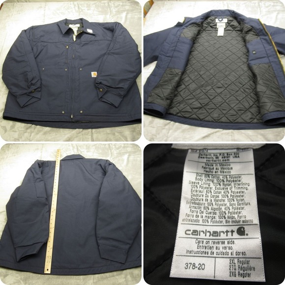 Carhartt Jacket Mens 2XL‎ Navy Duck Canvas Quilt Lined Insulated Work Full Zip